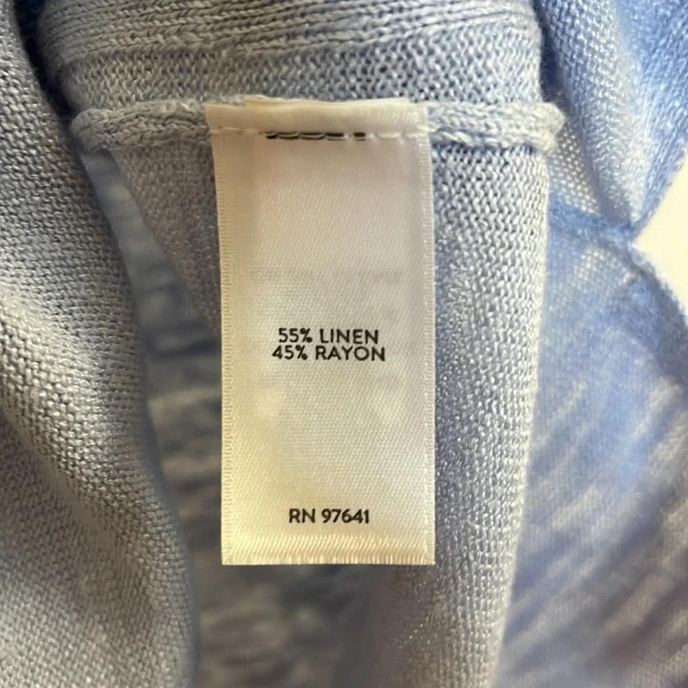 J. Jill Short Sleeve Linen Blend Cardigan Top Size S Blue 3 Button Front Pockets - Picture 5 of 8